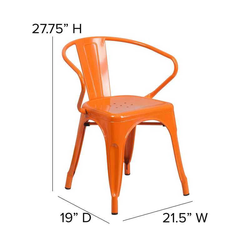 Commercial Grade Orange Metal Indoor-Outdoor Chair with Arms