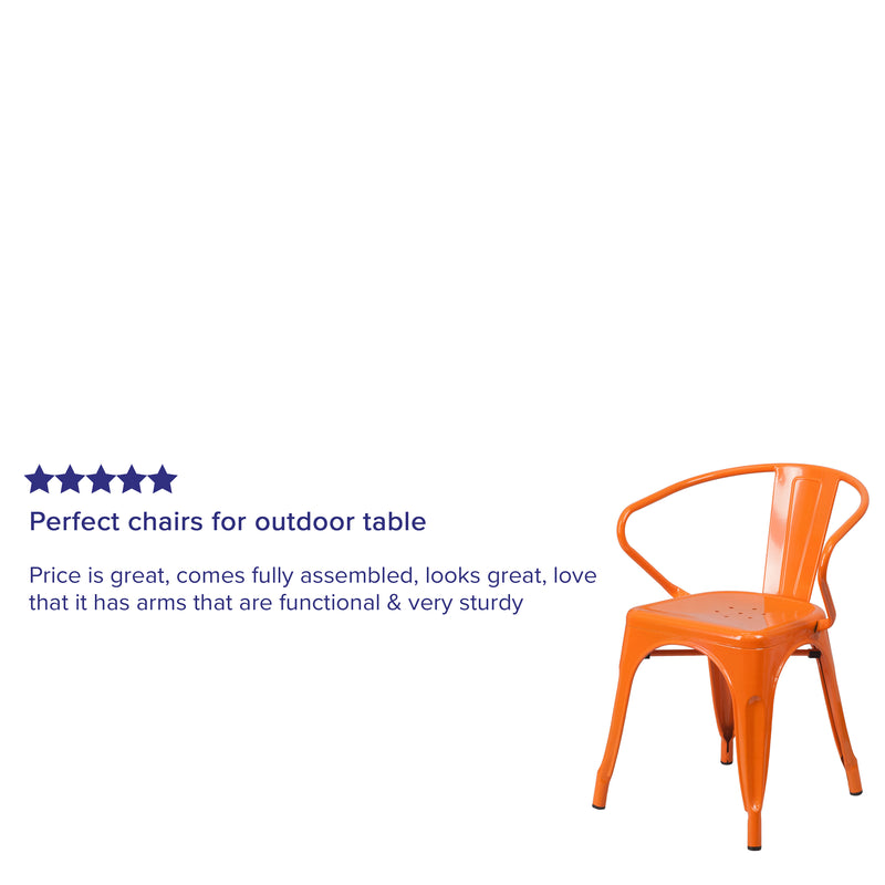 Commercial Grade Orange Metal Indoor-Outdoor Chair with Arms