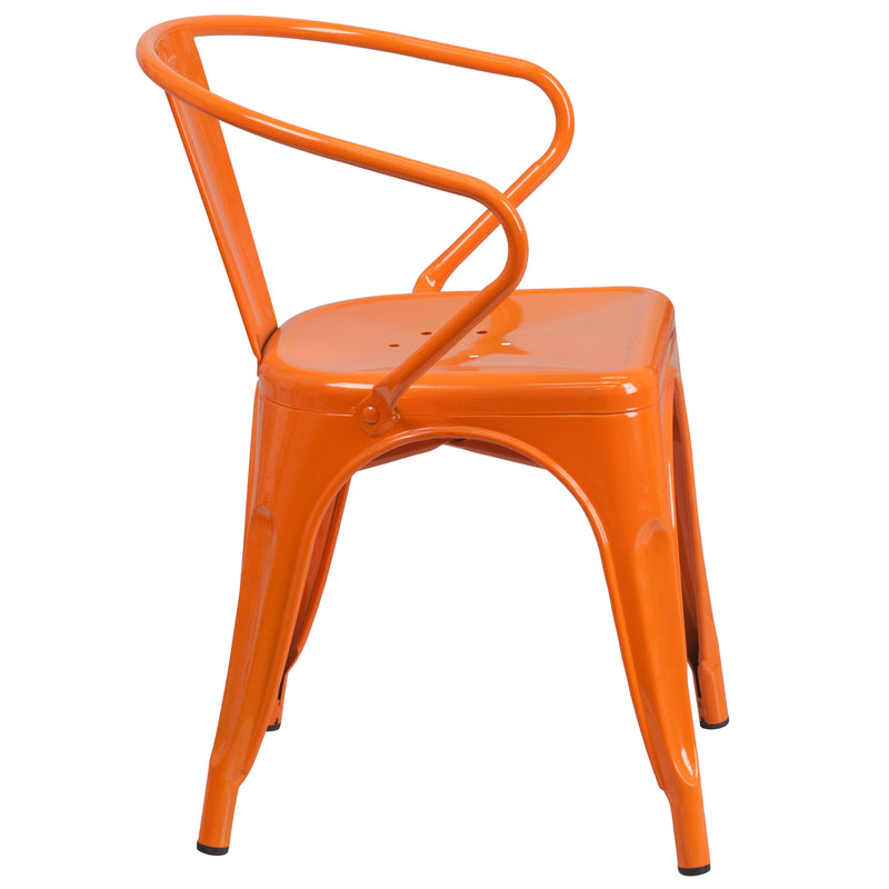 Commercial Grade Orange Metal Indoor-Outdoor Chair with Arms