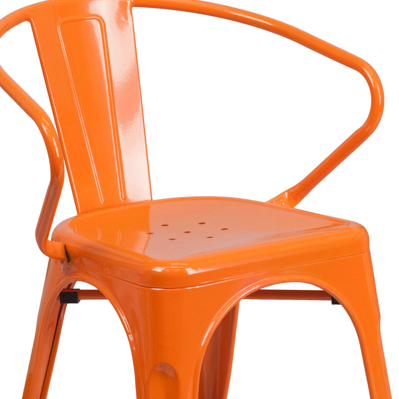 Commercial Grade Orange Metal Indoor-Outdoor Chair with Arms