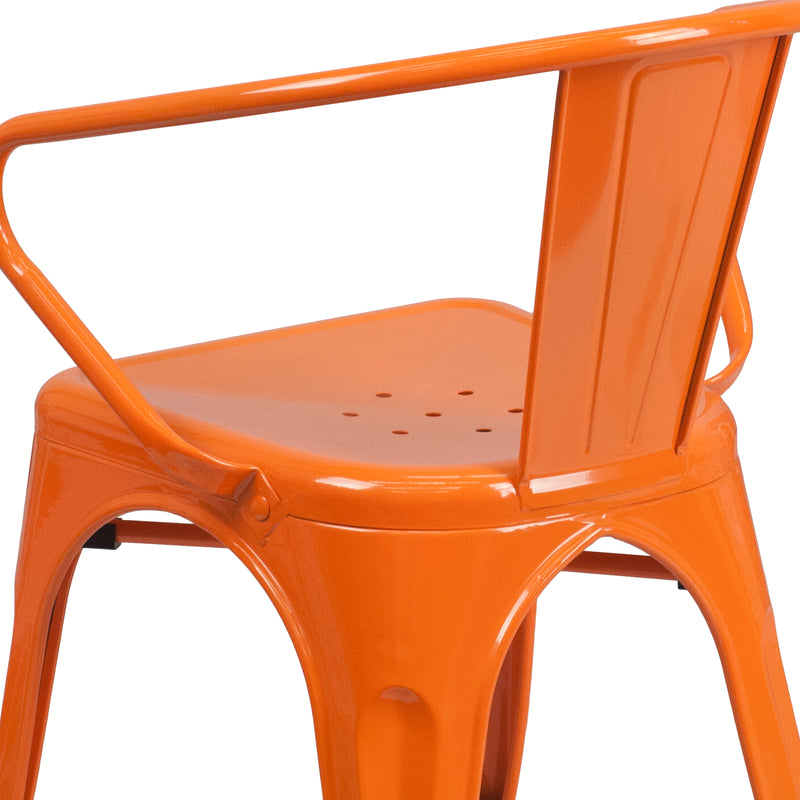 Commercial Grade Orange Metal Indoor-Outdoor Chair with Arms