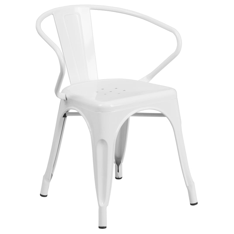 Commercial Grade White Metal Indoor-Outdoor Chair with Arms