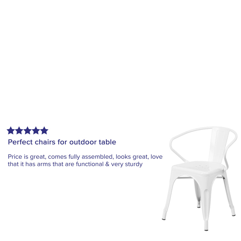 Commercial Grade White Metal Indoor-Outdoor Chair with Arms