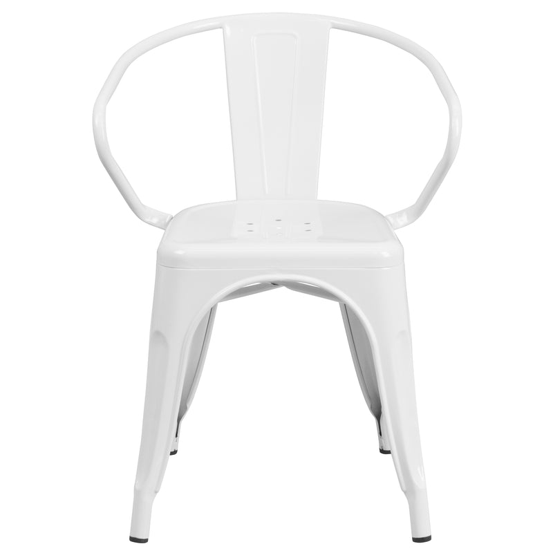 Commercial Grade White Metal Indoor-Outdoor Chair with Arms