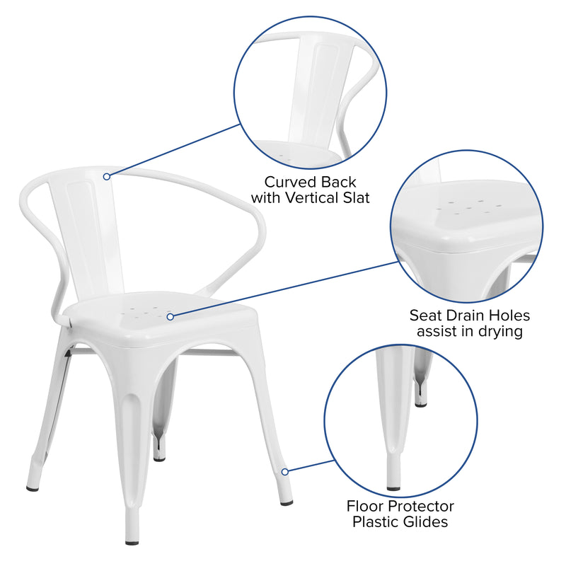 Commercial Grade White Metal Indoor-Outdoor Chair with Arms