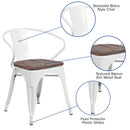 White Metal Chair with Wood Seat and Arms