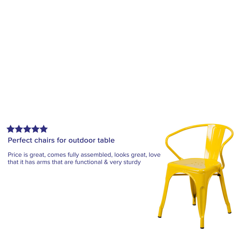 Commercial Grade Yellow Metal Indoor-Outdoor Chair with Arms