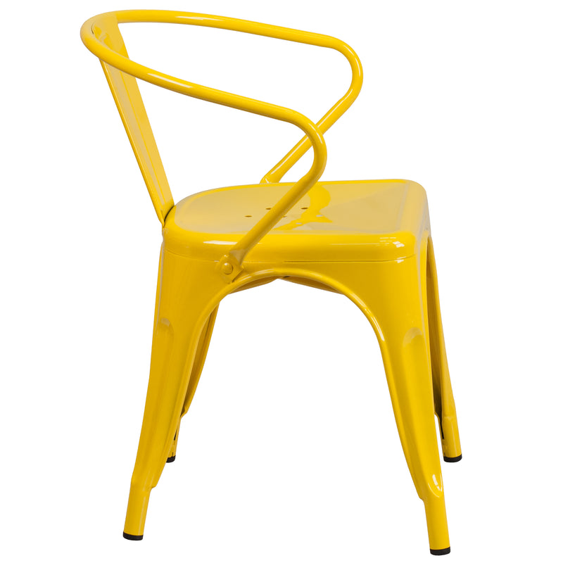 Commercial Grade Yellow Metal Indoor-Outdoor Chair with Arms