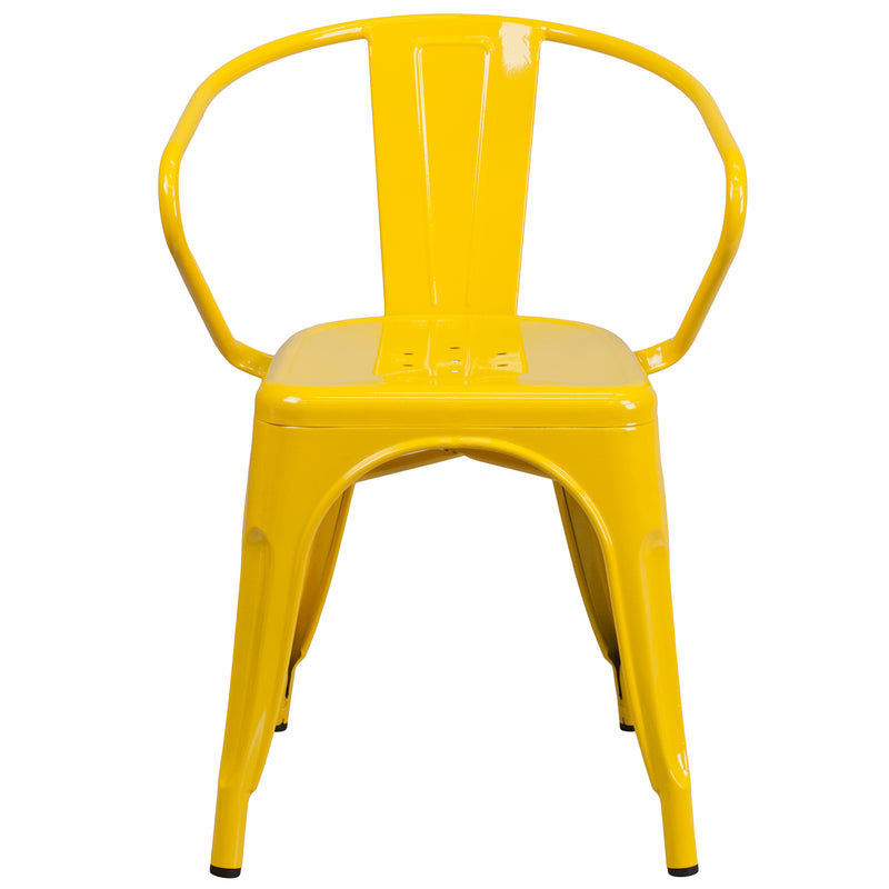 Commercial Grade Yellow Metal Indoor-Outdoor Chair with Arms