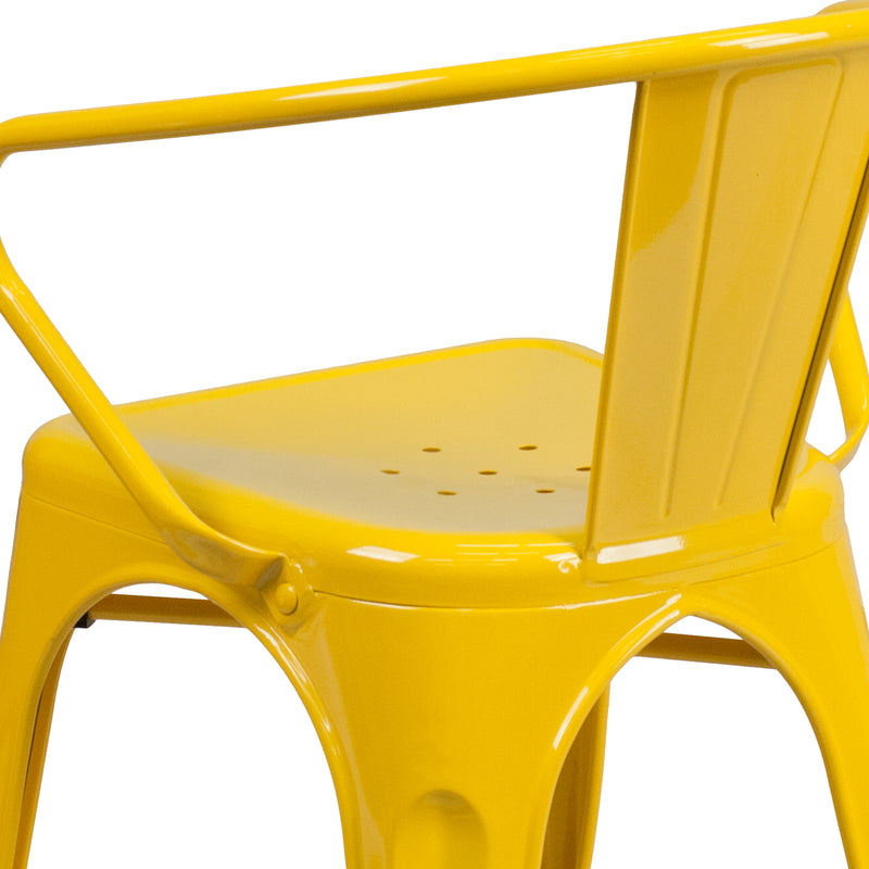 Commercial Grade Yellow Metal Indoor-Outdoor Chair with Arms