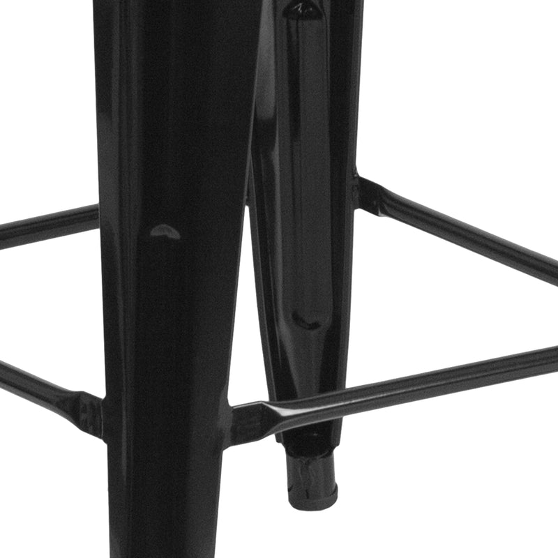 24" High Backless Black Metal Counter Height Stool with Square Wood Seat