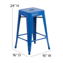 Commercial Grade 24" High Backless Blue Metal Indoor-Outdoor Counter Height Stool with Square Seat