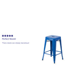 Commercial Grade 24" High Backless Blue Metal Indoor-Outdoor Counter Height Stool with Square Seat