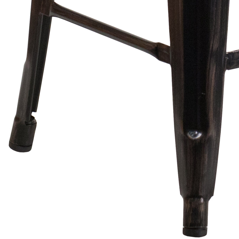 24" High Backless Black-Antique Gold Metal Counter Height Stool with Square Wood Seat