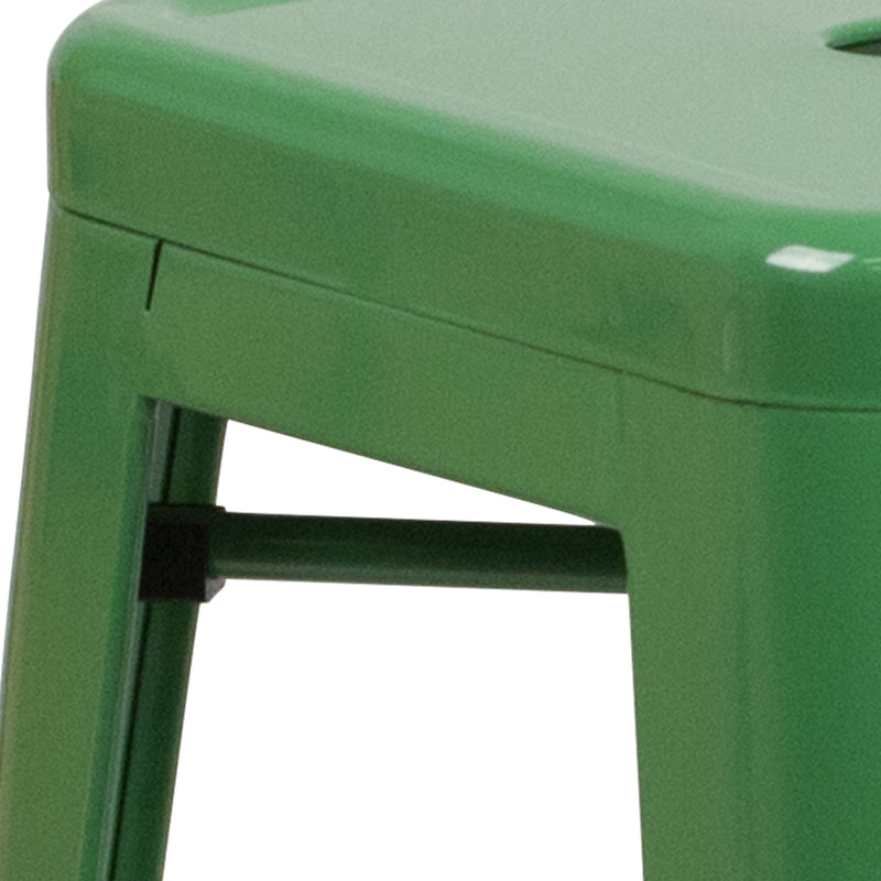 Commercial Grade 24" High Backless Green Metal Indoor-Outdoor Counter Height Stool with Square Seat