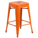 Commercial Grade 24" High Backless Orange Metal Indoor-Outdoor Counter Height Stool with Square Seat