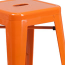 Commercial Grade 24" High Backless Orange Metal Indoor-Outdoor Counter Height Stool with Square Seat