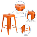 Commercial Grade 24" High Backless Orange Metal Indoor-Outdoor Counter Height Stool with Square Seat