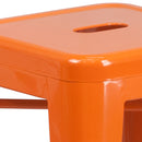 Commercial Grade 24" High Backless Orange Metal Indoor-Outdoor Counter Height Stool with Square Seat