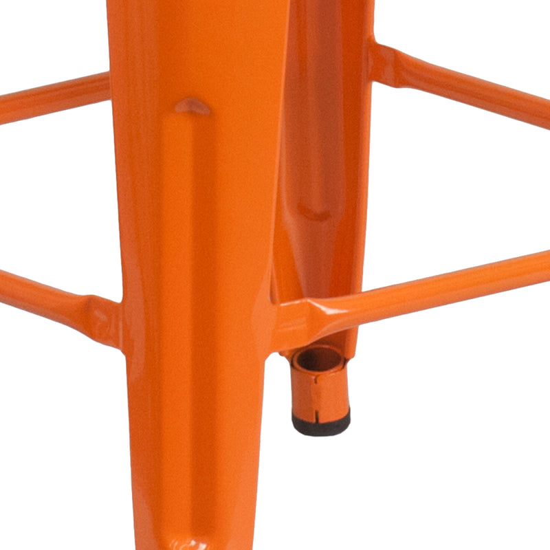 24" High Backless Orange Metal Counter Height Stool with Square Wood Seat