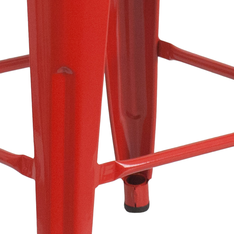 Commercial Grade 24" High Backless Red Metal Indoor-Outdoor Counter Height Stool with Square Seat