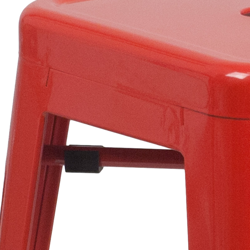 Commercial Grade 24" High Backless Red Metal Indoor-Outdoor Counter Height Stool with Square Seat