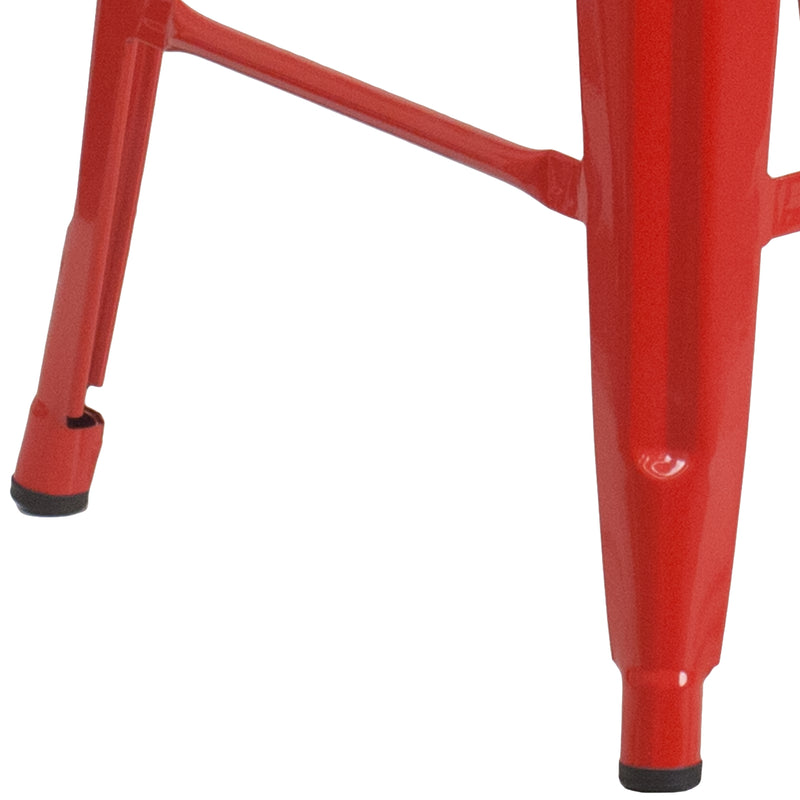 Commercial Grade 24" High Backless Red Metal Indoor-Outdoor Counter Height Stool with Square Seat