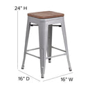 Commercial Grade 24" High Backless Silver Metal Indoor-Outdoor Counter Height Stool with Square Seat