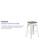 24" High Backless White Metal Counter Height Stool with Square Wood Seat