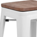 24" High Backless White Metal Counter Height Stool with Square Wood Seat