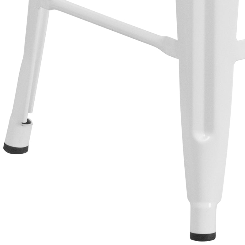 24" High Backless White Metal Counter Height Stool with Square Wood Seat