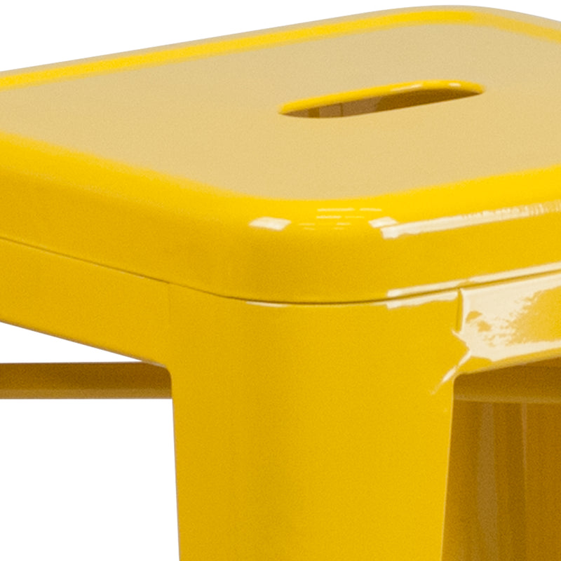 Commercial Grade 24" High Backless Yellow Metal Indoor-Outdoor Counter Height Stool with Square Seat