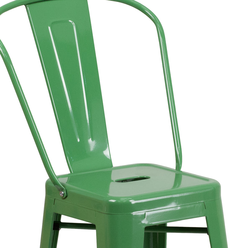 Commercial Grade 24" High Green Metal Indoor-Outdoor Counter Height Stool with Removable Back