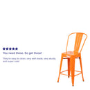 Commercial Grade 24" High Orange Metal Indoor-Outdoor Counter Height Stool with Removable Back