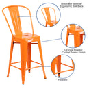 Commercial Grade 24" High Orange Metal Indoor-Outdoor Counter Height Stool with Removable Back
