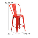 Commercial Grade 24" High Red Metal Indoor-Outdoor Counter Height Stool with Removable Back