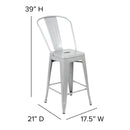 Commercial Grade 24" High Silver Metal Indoor-Outdoor Counter Height Stool with Removable Back