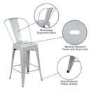 Commercial Grade 24" High Silver Metal Indoor-Outdoor Counter Height Stool with Removable Back