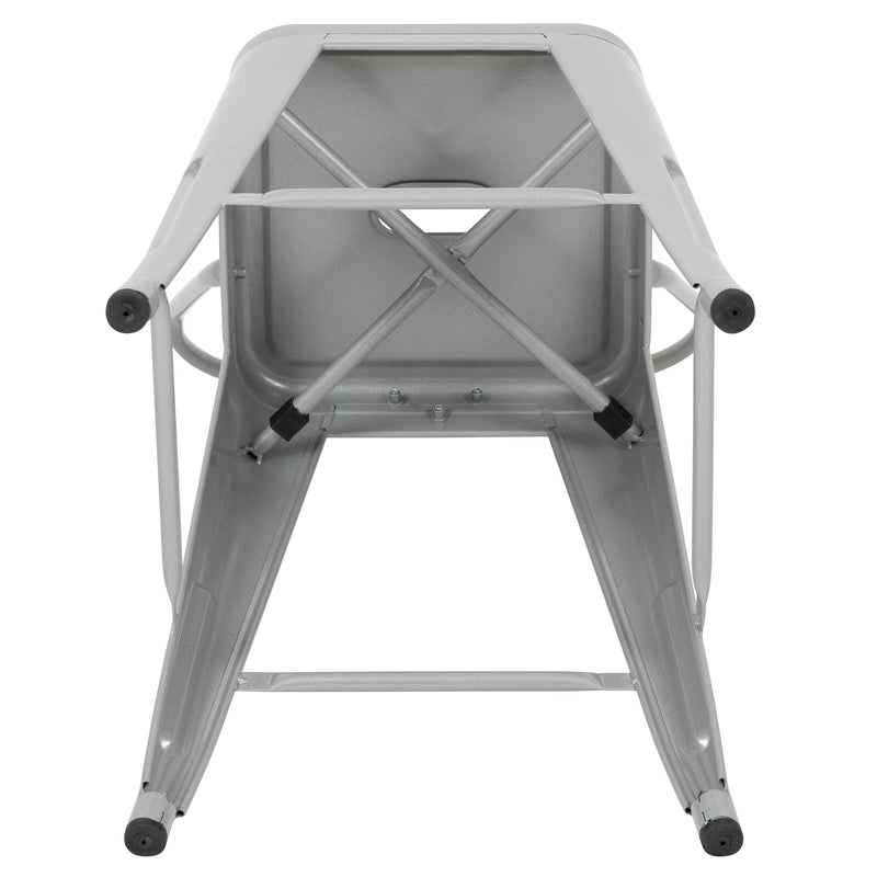 Commercial Grade 24" High Silver Metal Indoor-Outdoor Counter Height Stool with Removable Back