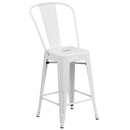 Commercial Grade 24" High White Metal Indoor-Outdoor Counter Height Stool with Removable Back