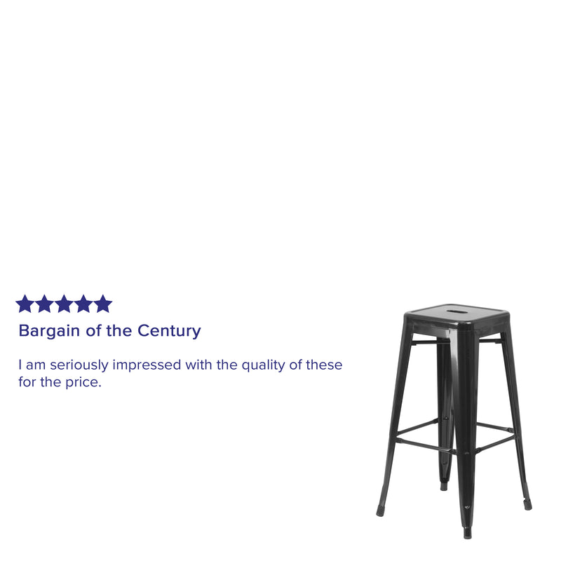 Commercial Grade 30" High Backless Black Metal Indoor-Outdoor Barstool with Square Seat