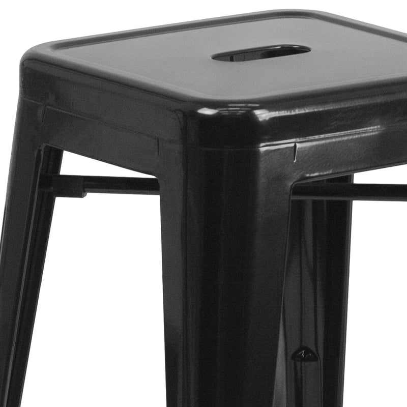 Commercial Grade 30" High Backless Black Metal Indoor-Outdoor Barstool with Square Seat