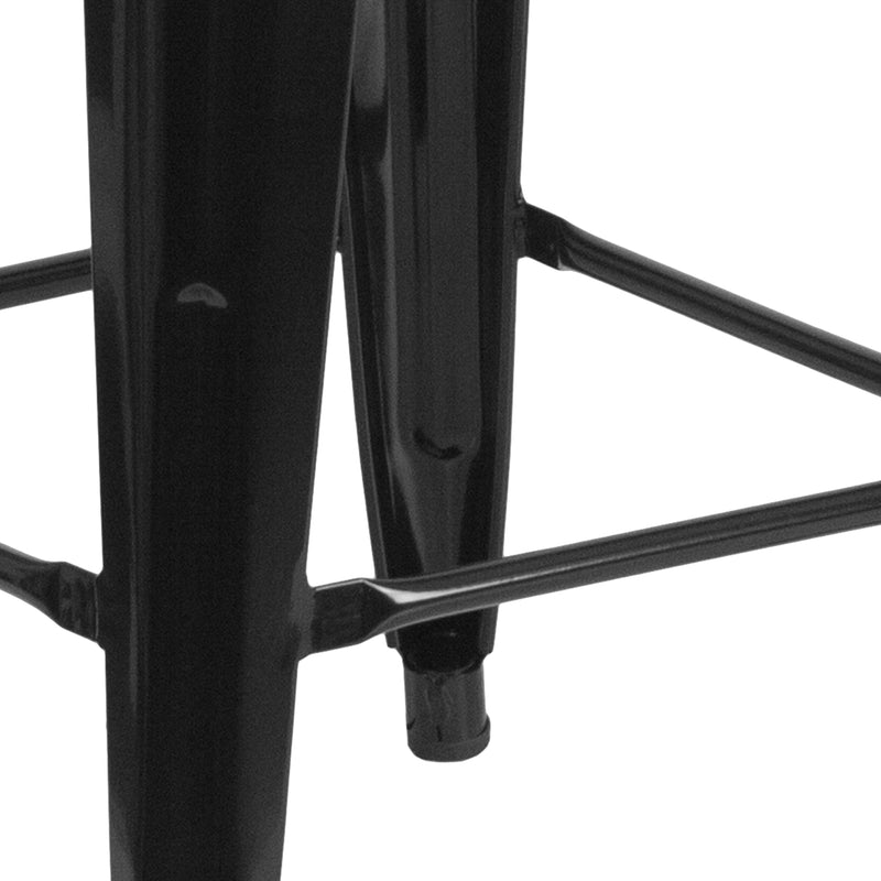 30" High Backless Black Metal Barstool with Square Wood Seat