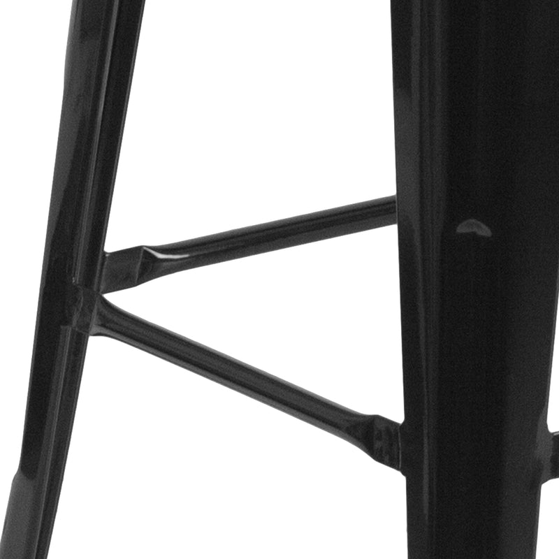 30" High Backless Black Metal Barstool with Square Wood Seat