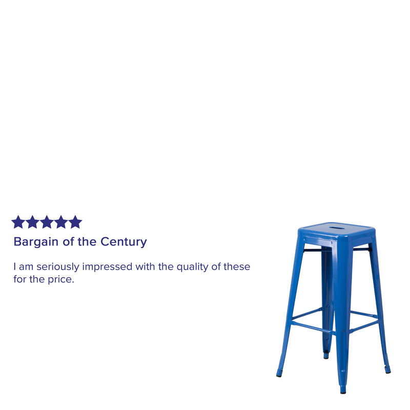 Commercial Grade 30" High Backless Blue Metal Indoor-Outdoor Barstool with Square Seat