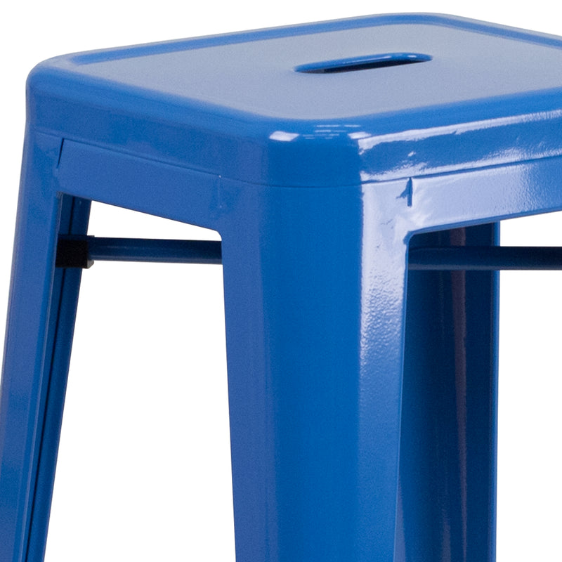 Commercial Grade 30" High Backless Blue Metal Indoor-Outdoor Barstool with Square Seat