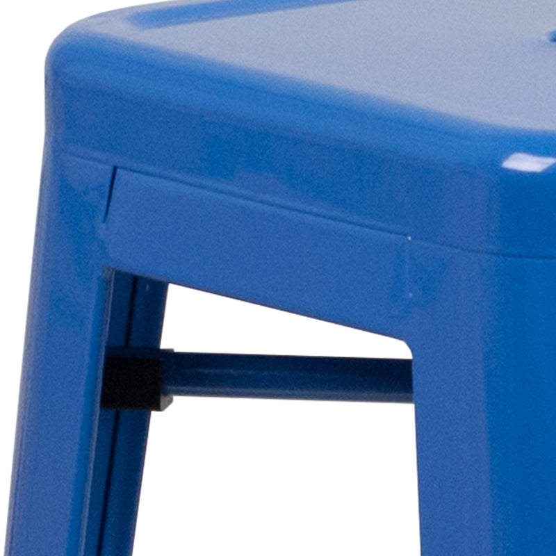 Commercial Grade 30" High Backless Blue Metal Indoor-Outdoor Barstool with Square Seat