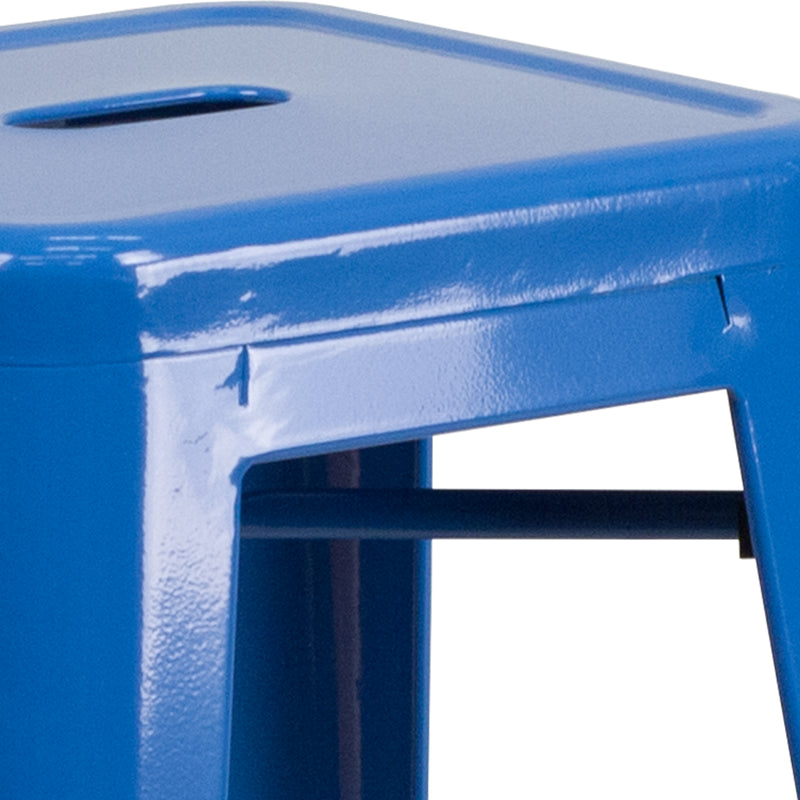 Commercial Grade 30" High Backless Blue Metal Indoor-Outdoor Barstool with Square Seat