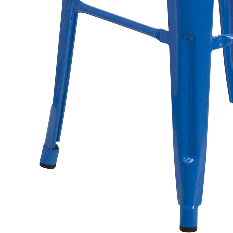 30" High Backless Blue Metal Barstool with Square Wood Seat