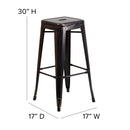 Commercial Grade 30" High Backless Black-Antique Gold Metal Indoor-Outdoor Barstool with Square Seat